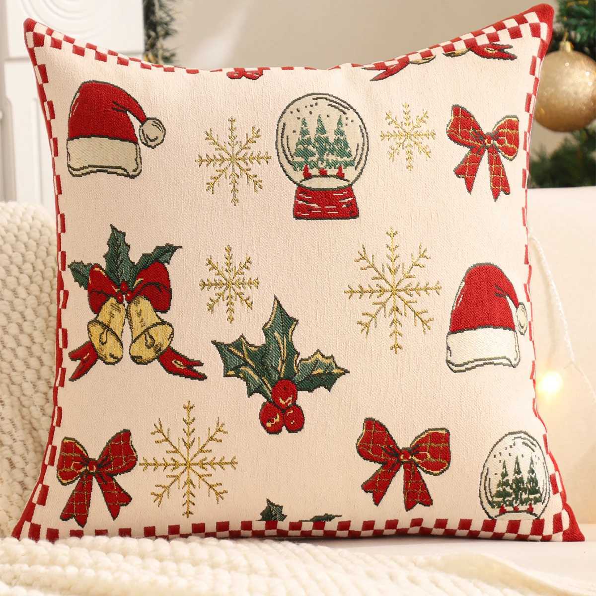 1PC Throw Pillow Cover Christmas Decoration Linen Christmas Tree Snowflake Winter Jacquard Farmhouse Home Sofa Living Room Y251105