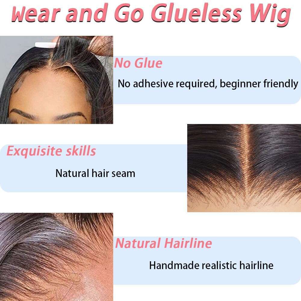Glueless Human Hair Wigs Pre-Plucked 5X5 Lace Closure Pre-Cut Body Wave - 200% Density Brown/Black Glue Needed, Comfort Fit Small Heads