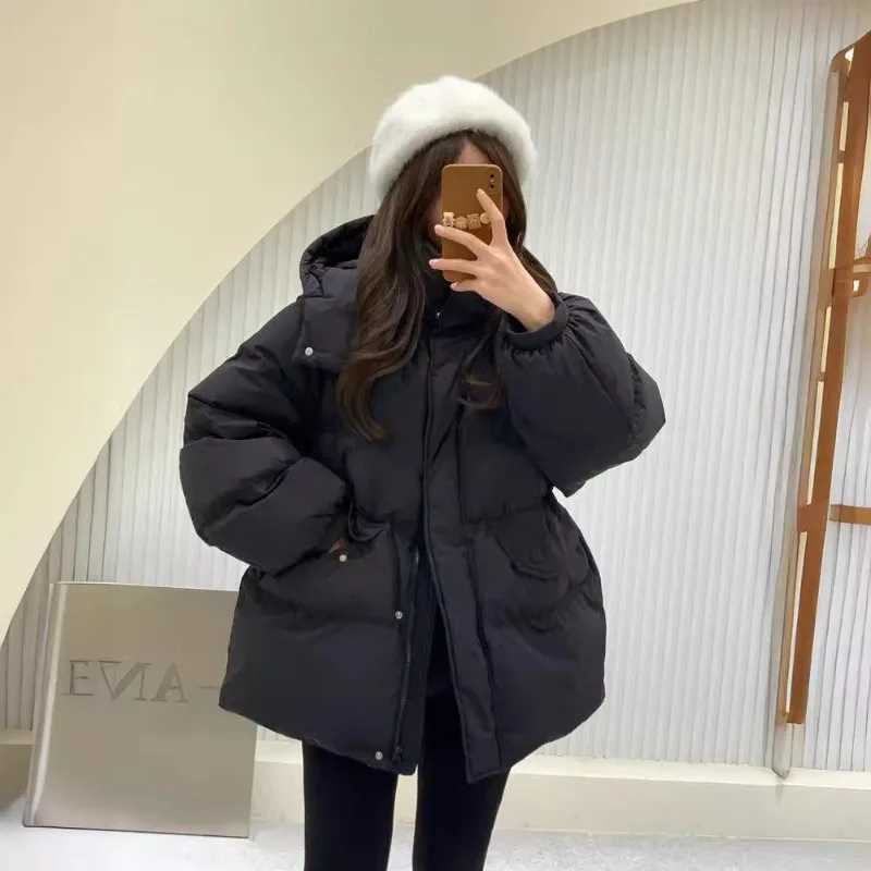 2025 new winter clothing Korean version hooded waist down jacket womens casual loose thickened duck down jacketT251105
