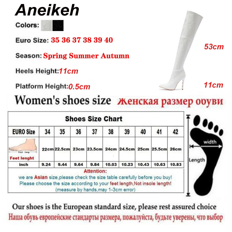 Aneikeh White Sexy OvertheKnee Side Zipper SlipOn Pointed Toe Shoes Fashion Striped Thin Heels Ladies Boots 2025 Spring 251103