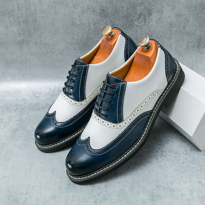 Men's in plus size, new Blok carved fashionable men's business dress leather shoes, banquet and wedding shoes