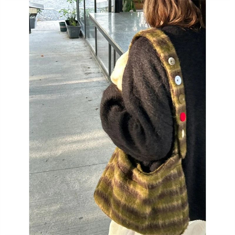 miyagawa Cute Commuting Tote Bag korean Versatile Autumn and Winter Checkered Cross Body Shoulder Bags 251104