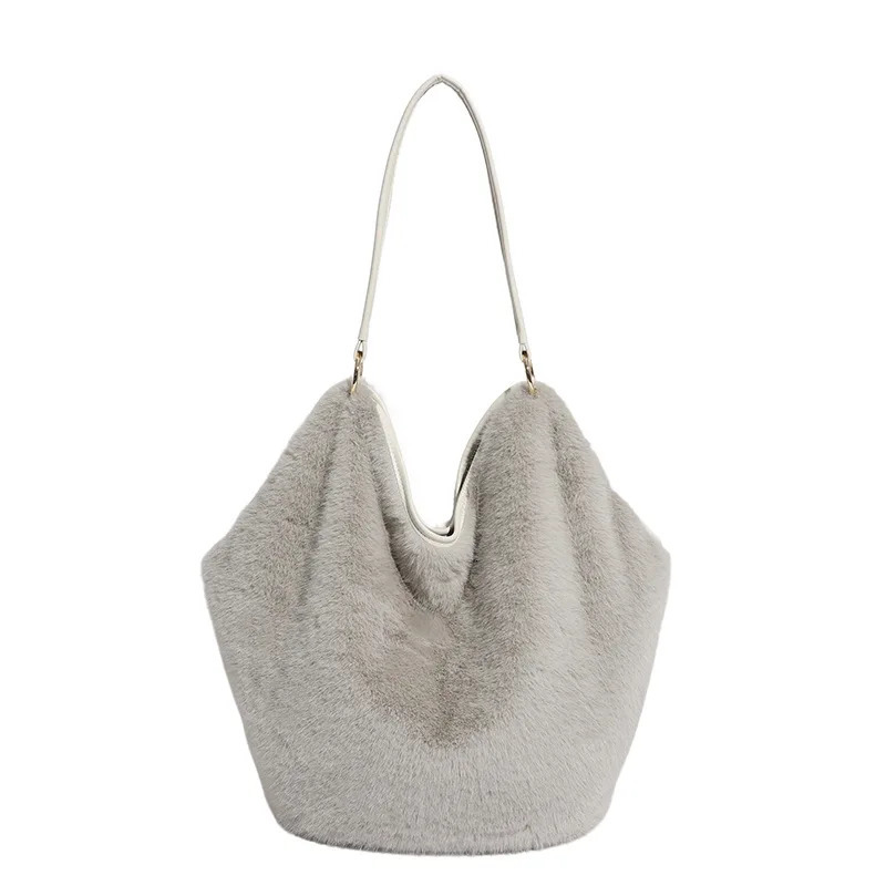 Winter Leopard Womens Plush Shoulder Bags Solid Color Faux Fur Female Casual Tote Handbags Large Capacity Ladies Furry Bag 251104