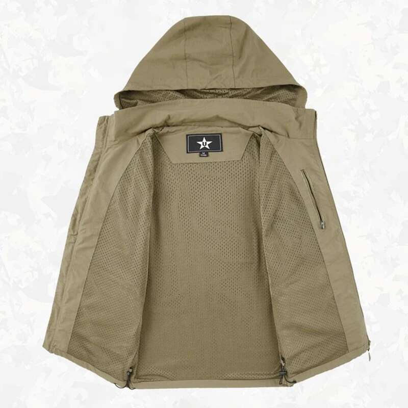 Spring New Outdoor Hooded Fishing Mens Solid Breathable Multi-Pocket High Quality Coat Detachable Hat Sports Vest Male
