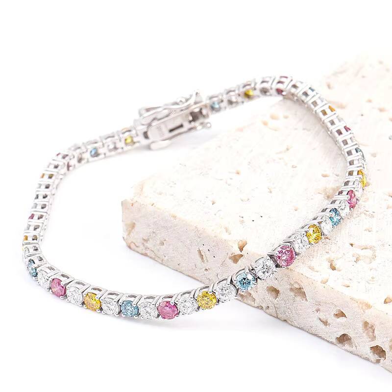 New Colorful Moissanite Bracelet Silver 10k 14k 18k White Gold Tennis Bracelet Chain the Best Gift to Women Mother