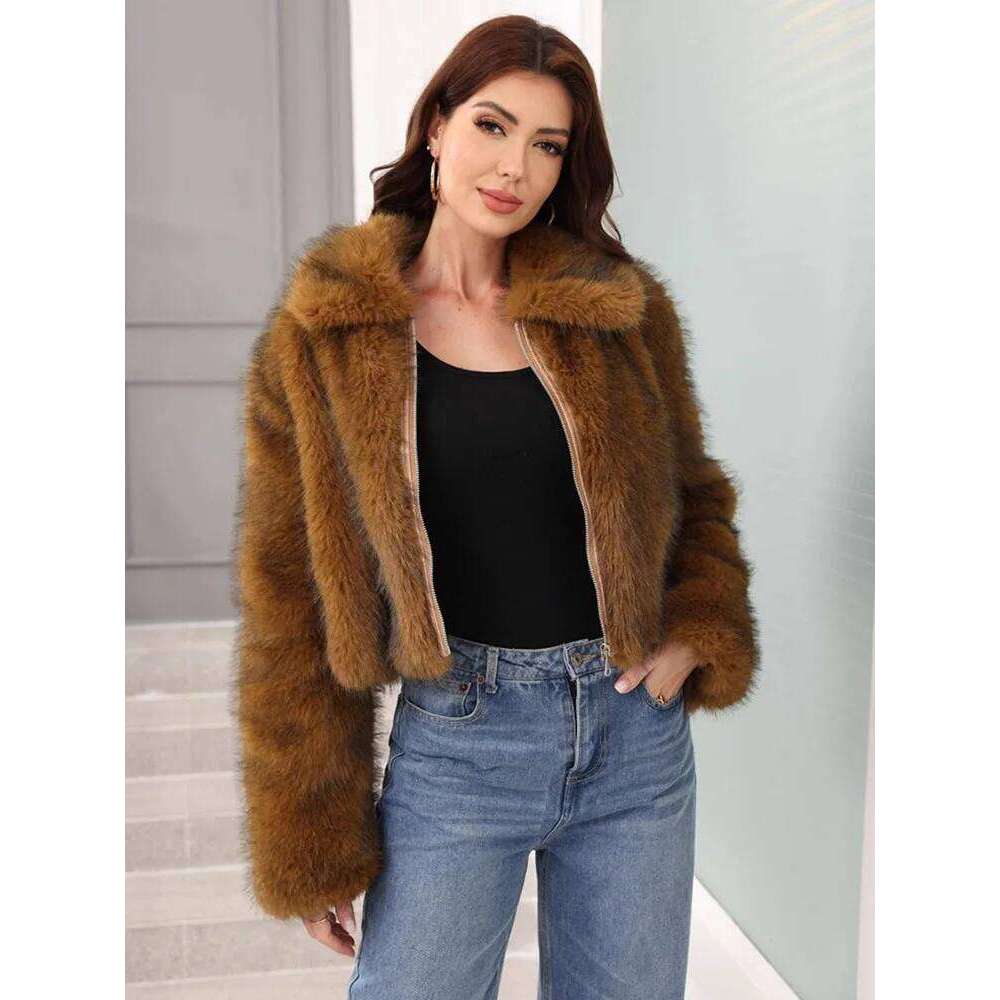 ZADORIN Winter Faux Fur Coats Woman Short Fluffy Jacket Trend Turn Down Collar Full Sleeve Zipper Warm Womens Coat Y2k Clothes