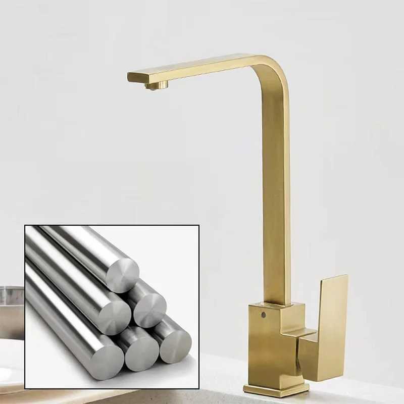 Bed Gold Stainless Steel Kitchen Faucet 360 Degree Swivel Deck Mounted Hot and Cold Mixer Spout Single Handle Sink Tap Crane Y251104