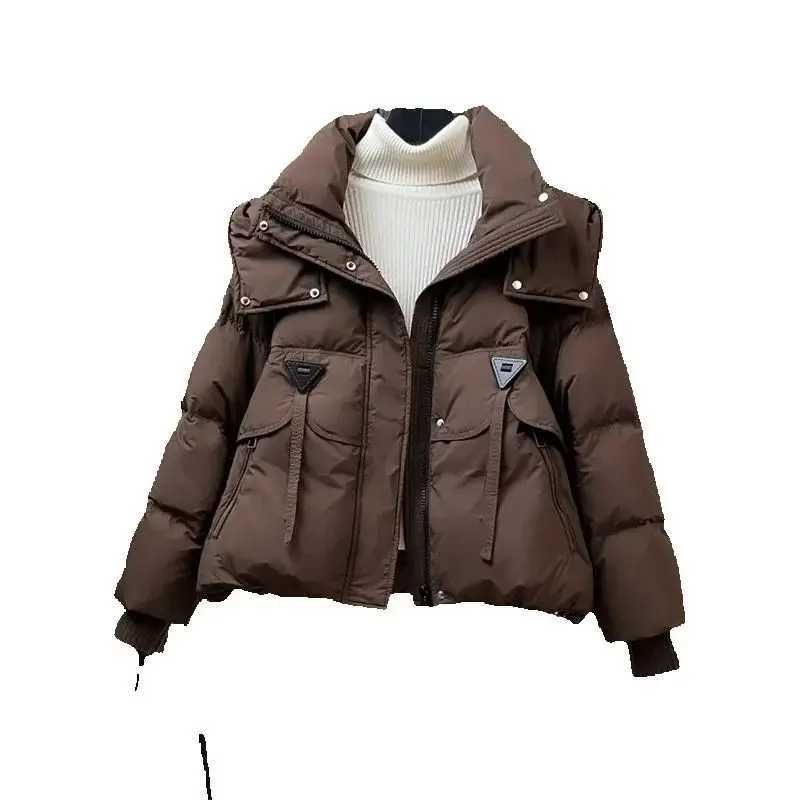 Hooded Short Solid Color Down Cotton-Padded Jacket Coat Ladies 2024 Winter New Warm Ladies Coat Loose Bread Clothing TideT251105