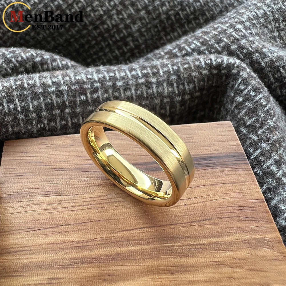 MenBand 6mm Wedding Engagement Gold Tungsten Ring Flat Brushed Polishing Center Groove Comfortable Fit 251031
