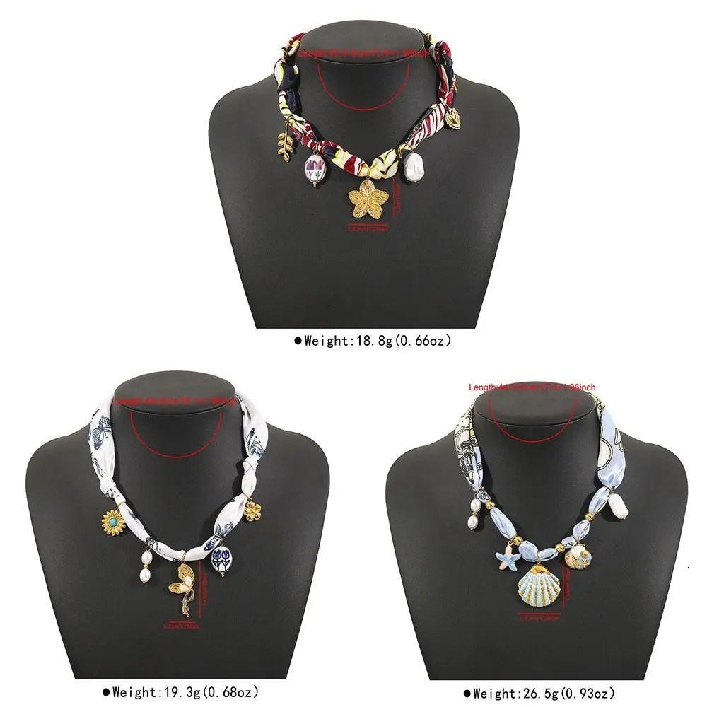 Starfish Beach Ocean Series Necklace Flower Pearl Cloth Wrap Scarf Chain Necklace Shell Jewelry Accessories Dopamine Necklace 251031