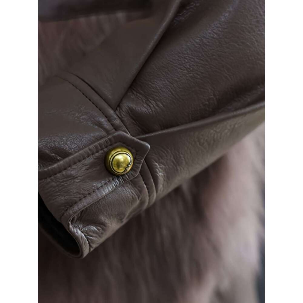 Faux Fur Jacket Thickened Polyester Women's Winter Jacket | Faux Fur-Lined, Drop Shoulder Sleeves, Single-Breasted Button Front, Suede Texture, H