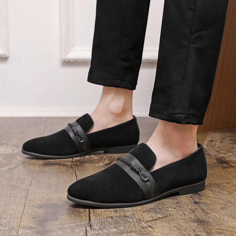 Large Bean 38-48 Spring and Autumn Suede Pointed Men's One Step Lefu Leather Shoes