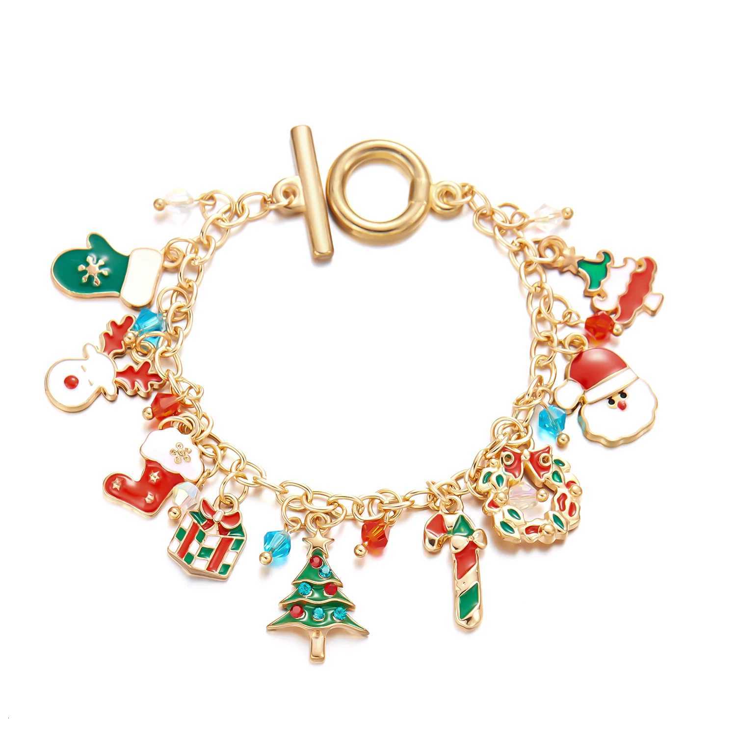 Cute Christmas Series Santa Claus Tree Elk Pendant Bracelets for Women Handmade OT Chain Thanksgiving Xmas Party Jewelry GiftsXJ251105