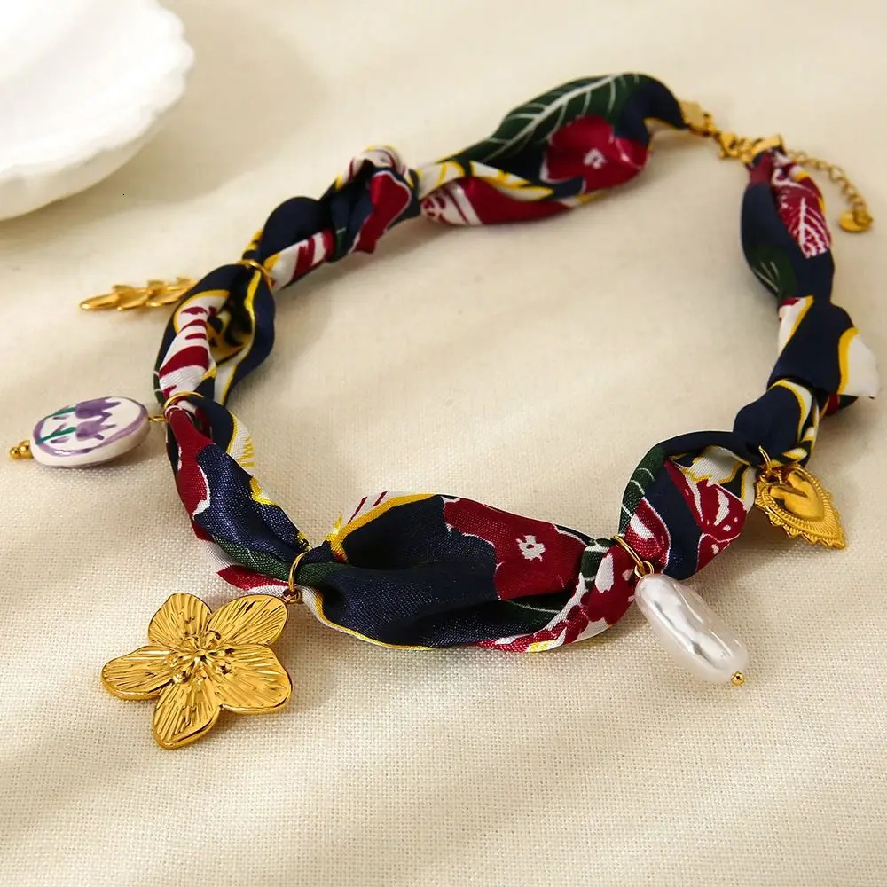 Starfish Beach Ocean Series Necklace Flower Pearl Cloth Wrap Scarf Chain Necklace Shell Jewelry Accessories Dopamine Necklace 251031