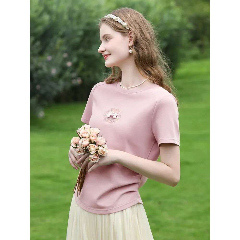 Chinese Style Embroidery Women Short-Sleeve T-Shirts Summer New Soft Basics Slim Blouses Lady