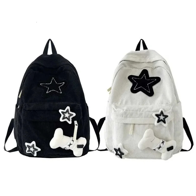 Y2K Star Pattern Laptop Backpack Teen Student Large Capacity School Bookbag Corduroy Rucksack Double Strap Shoulder Bag 251104