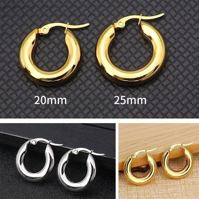 Classic Simple Gold Color Stainless Steel Geometric Circle Hoop Earrings for Women Charm Smooth Solid Chunky Earrings Jewelry 251131