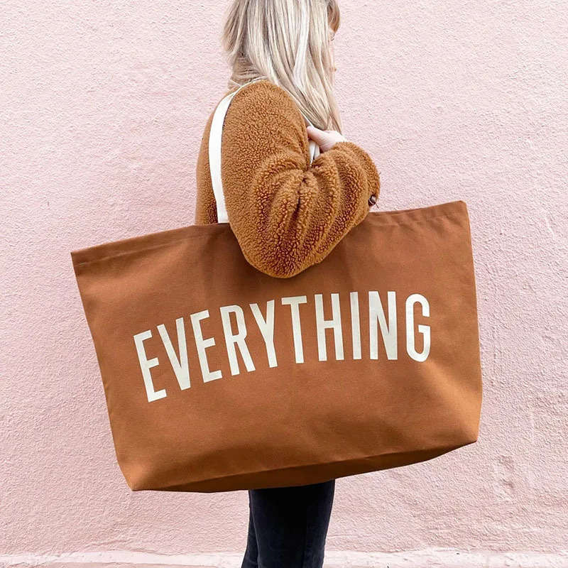 Large Capacity Canvas Tote Bag Extra Letters Fashion Beach Bags Reusable Travel Shopping Handbag Grocery Bolsos Mujer 251028
