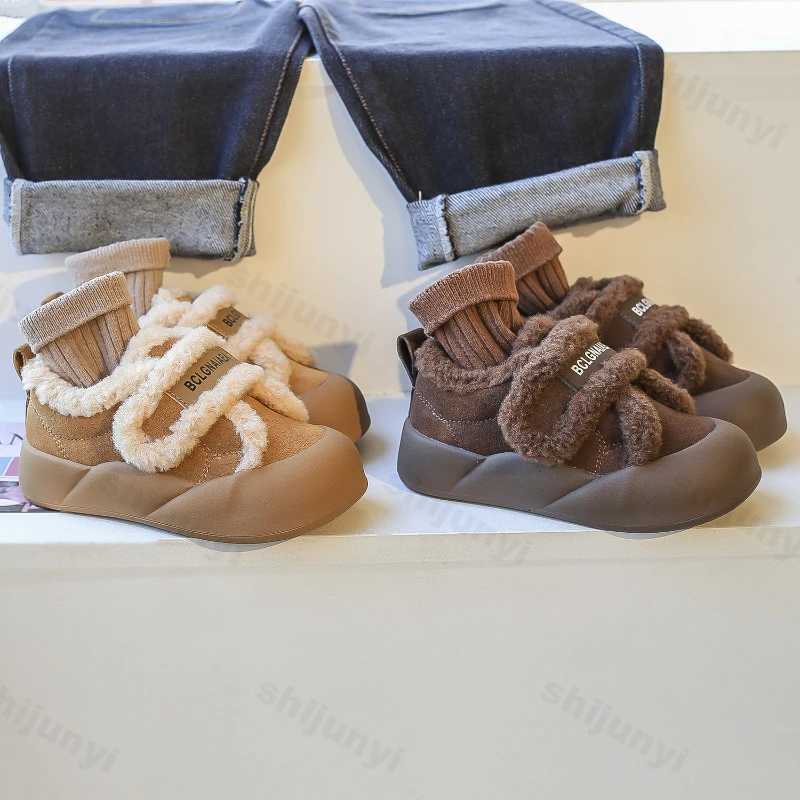 Children Cotton Shoes Winter Thicken Warm Girls Soft Sole Snow Boots Fashion Vintage Lightweight Comfortable Boys Casual ShoesT251105