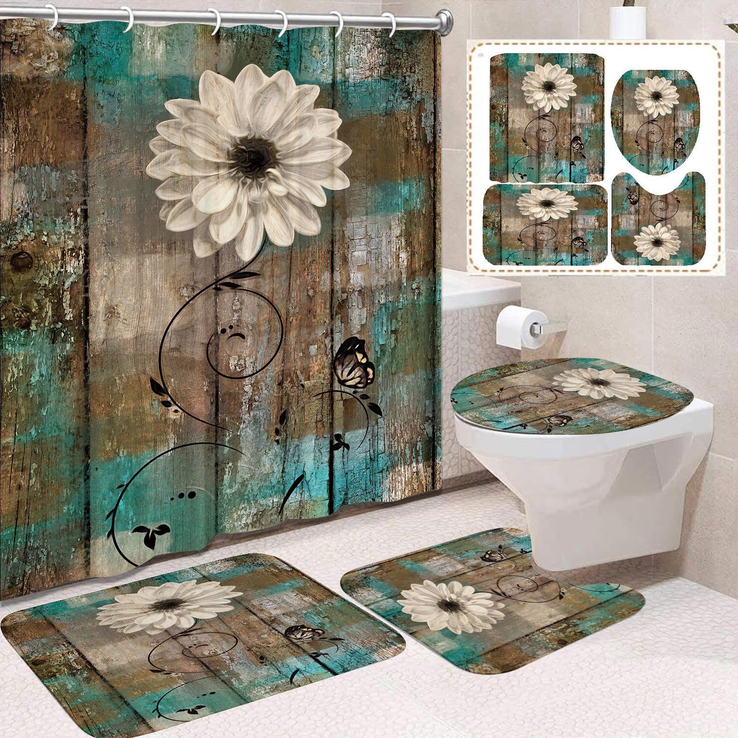 YL-37643 Factory direct sales watercolor daisy bathroom shower curtain/toilet partition curtain/no-drill curtain/shower curtain
