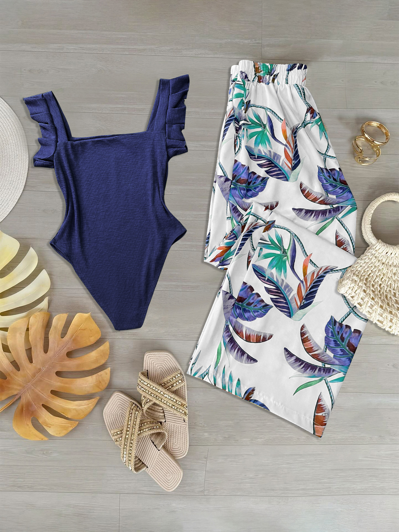 Chic Fashionable Two-Piece Suit Featuring Embellished Blouse and Comfort-Fit Skirt Perfect for Casual Wear---1773