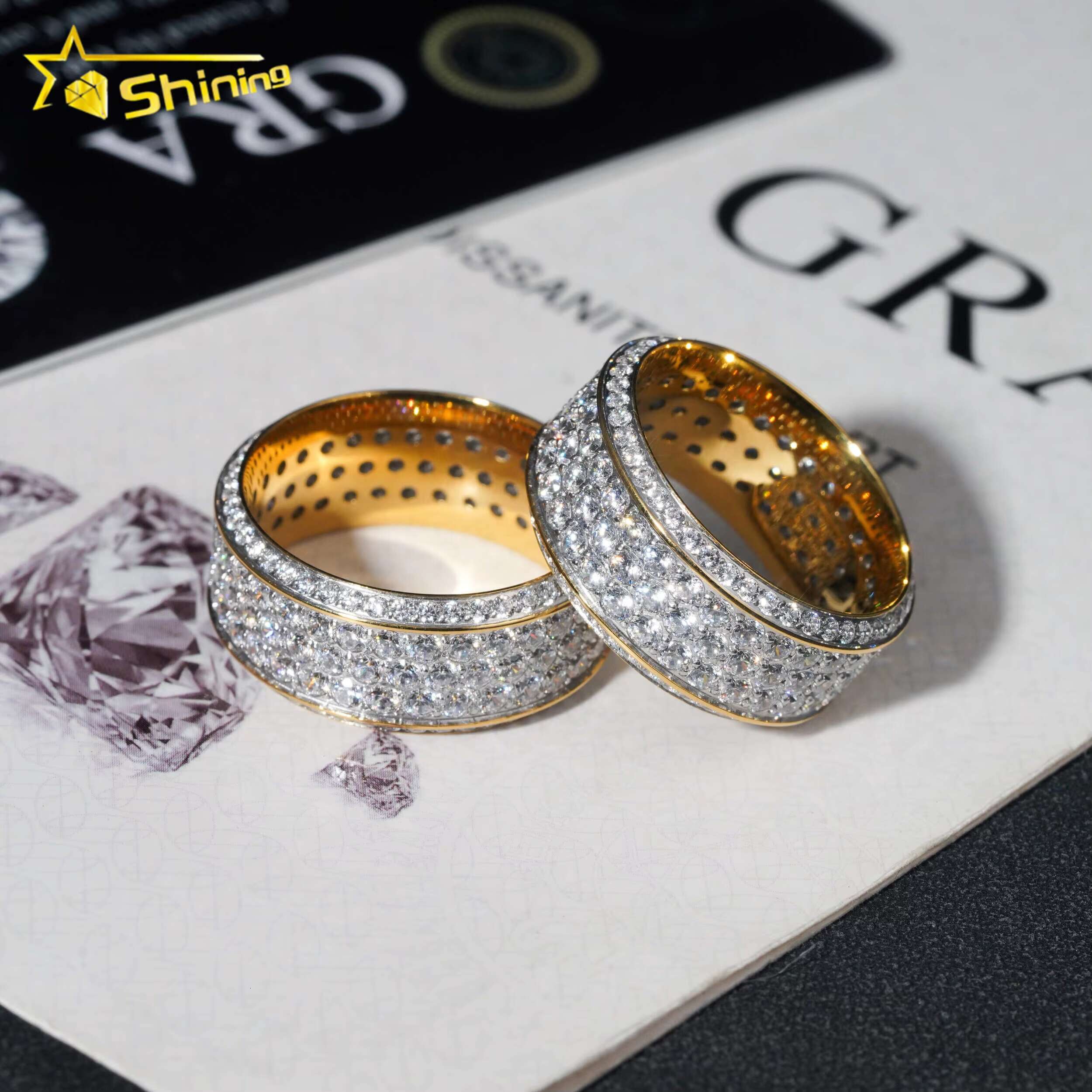 Ready to Ship Gold Plated Hip Hop Jewelry Stainless Steel Fully Iced Out Eternity Band Rings Men