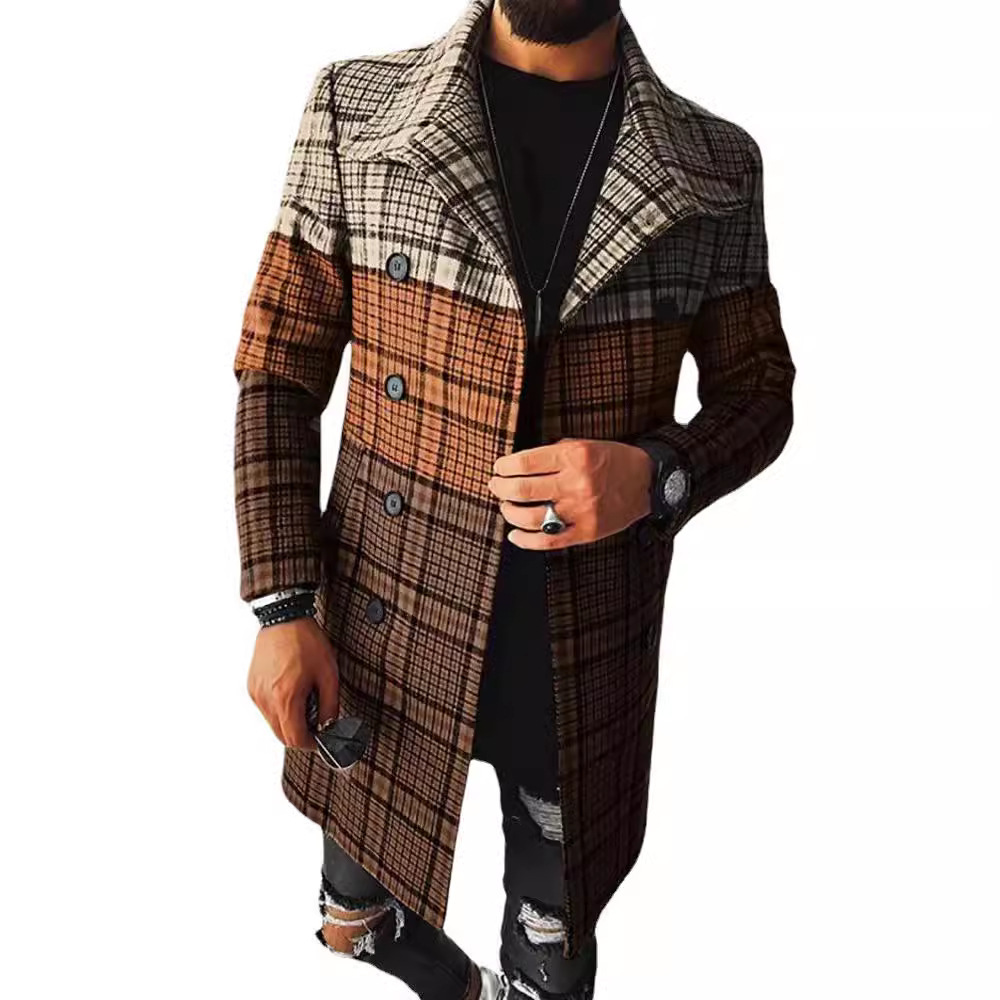 Spring new 3D digital printed mens woolen lapel plaid coat mens woolen coat mens clothing