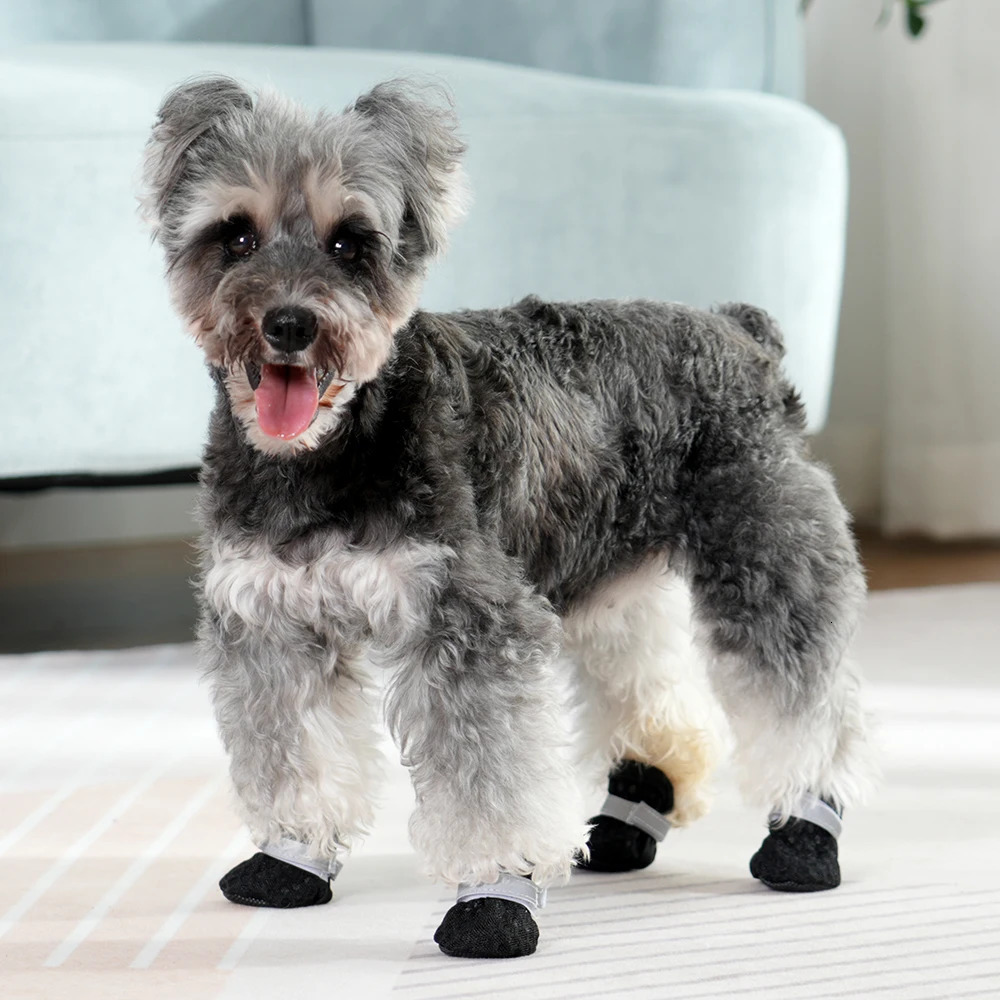 4pc/set Dog Shoes Summer Breathable Pet Boots For Small Dogs Soft Anti-slip Puppy Footwear Outdoor Reflective Chihuahua Supplies 250402