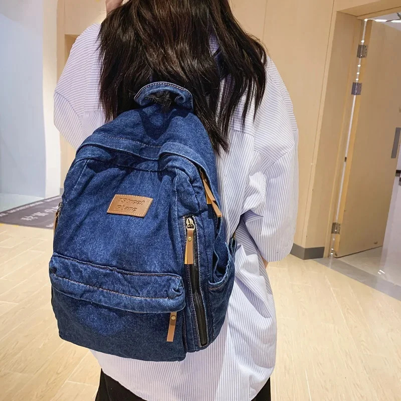 Denim Fashion Backpacks for School Trend Student Jeans Bag Multi Pockets Large Capacity Rucksack Mochila De Escola Feminina 2023 y251104