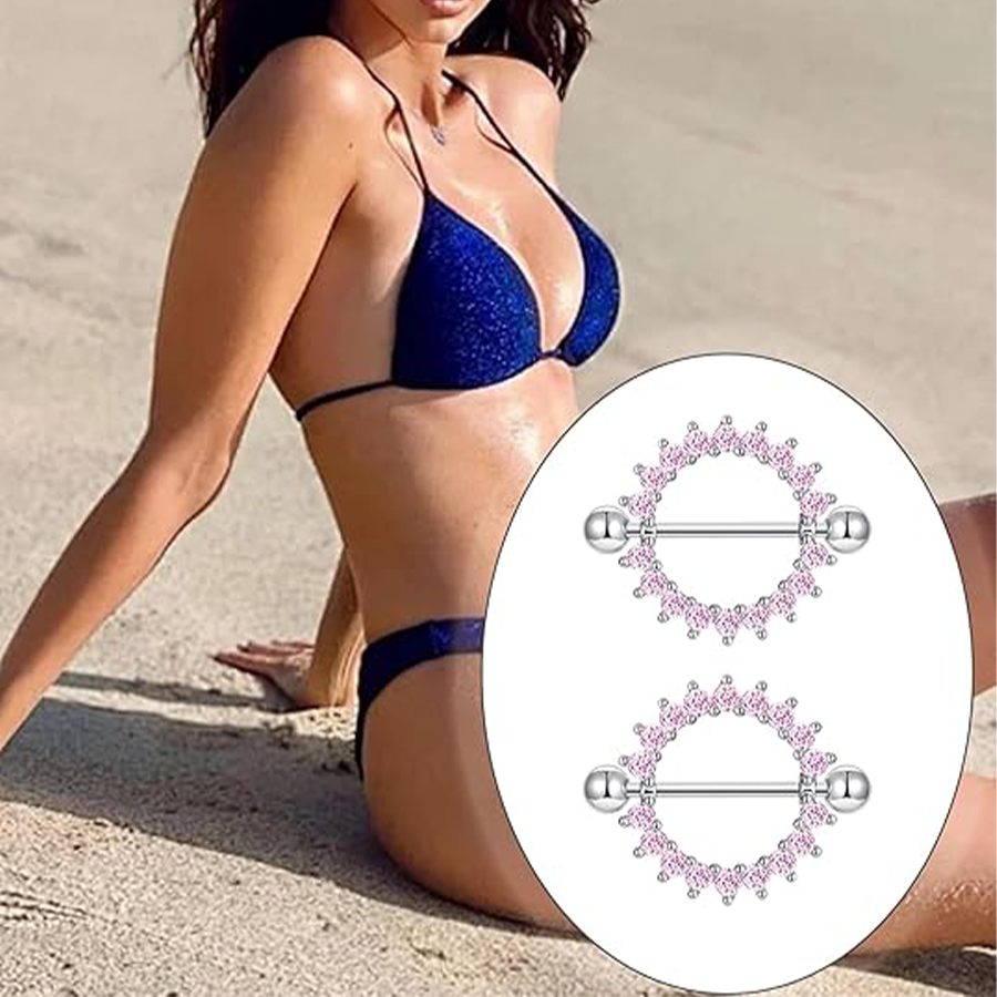 9 Pairs 14G Stainless Steel Nipple Rings Tongue Ring Straight Nipple Barbells Cute Butterfly Rose Opal Moon Heart CZ Body Piercing Jewelry for Women P