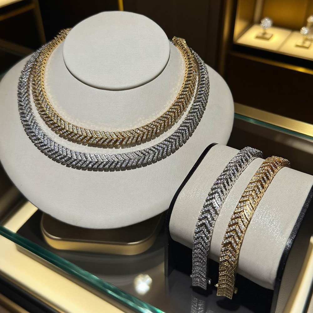 2025 New Arrow Shape Geometry Tennis Chain Necklace Bracelet Inlay Bling CZ For Women Fashion Charm Jewelry Accessories