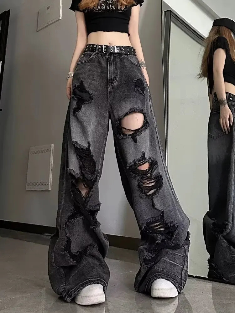 Niche design jeans high street heavy industry wide leg pants highend floor fashion brand womens 250403