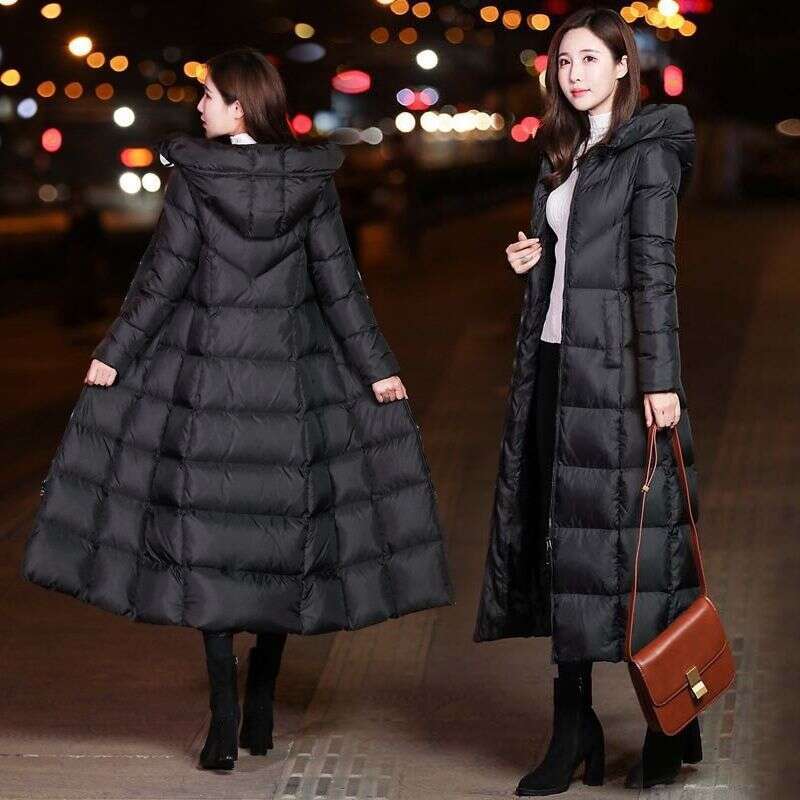Long Over-The-Knee Winter New Thickened Coat Women's Slim Fit Hooded Cotton Padded Jacket Outerwear B5