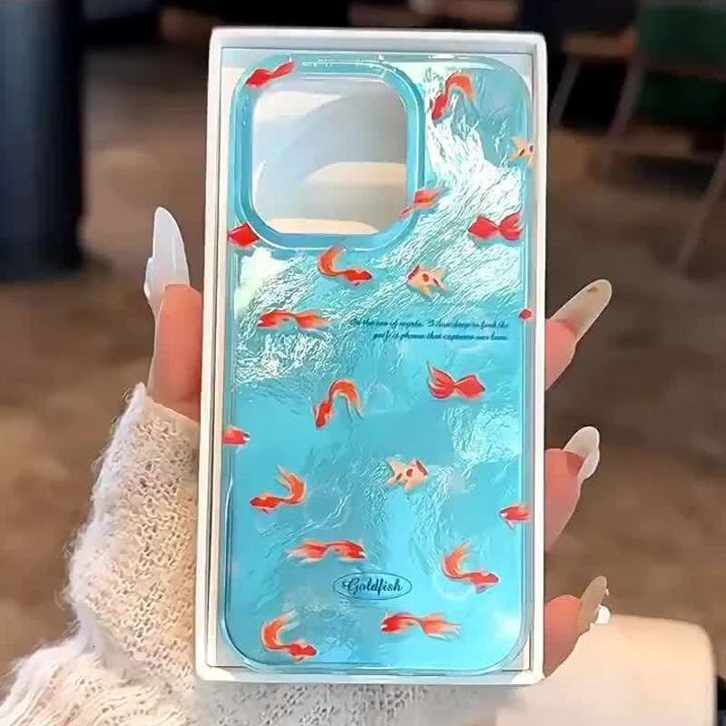 Korean Red Carp Vortex Pattern Phone Case For iPhone 11 12 13 14 15 16 Pro Max XS XR X 7 8 Plus Silicone Soft Cover