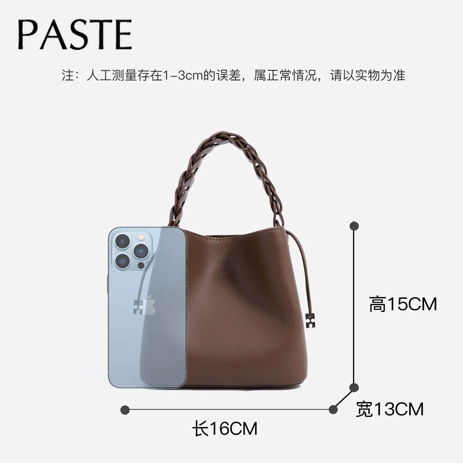 Handmade Woven Handle Small Bucket Tote Olive Green Pink Color Glossy Split Cow Leather Women Shoulder Bag String Close Purse
