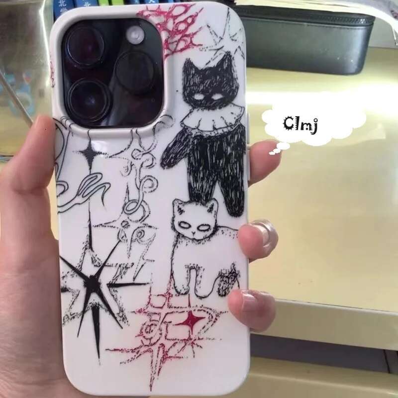 Clmj Cool Cat For 13 12 Mini 11 15 14 Pro Se 2020 XR X XS Max 7 8 Plus Silicone Phone Cover iPhone Case Y2K