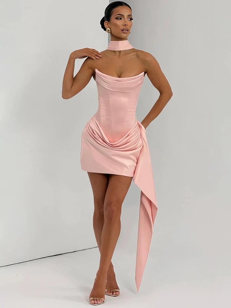 Mozision Offshoulder Strapless Sexy Mini Dress Women Elegant Sleeveless Backless High Waist Draped Ruched Club Party Dresses 251028