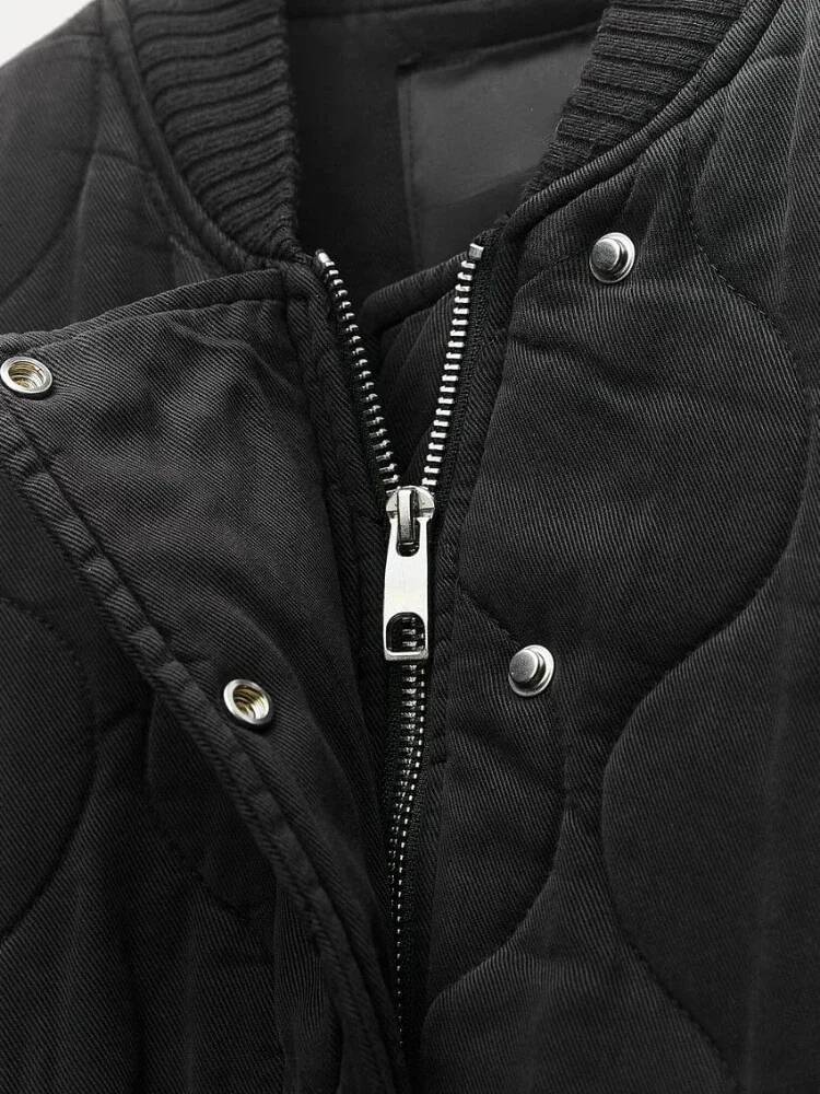 winter jacket women Women's Quilted Loose Fit Bomber Jacket Crew-Neck Long Sleeve Zip-Up Coat with Flap Pockets Warm Outerwear for Fall Winter