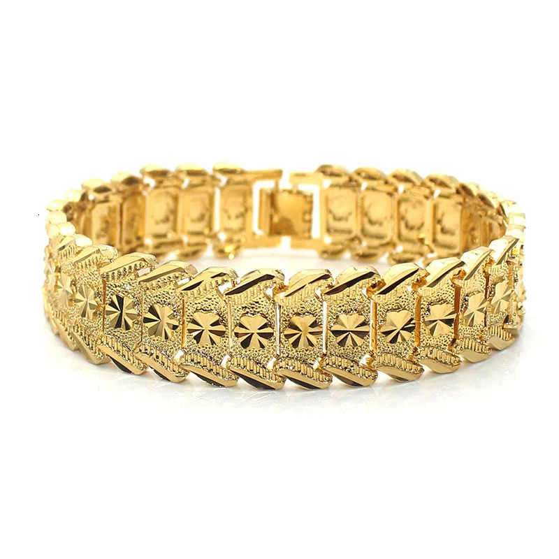 Dubai Gold Plated Bracelet For Men Flower Pattern Chunky Cuban Link Chain Bracelets Gifts For Father 251031