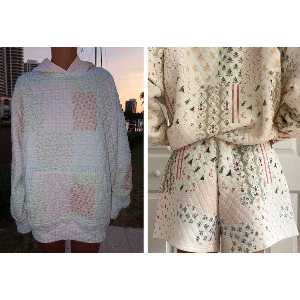 Cross-Border European And American Christmas Winter High-Neck Sweatshirt Shorts Casual Hoodie Top Pants Set Export Women's Clothing B5