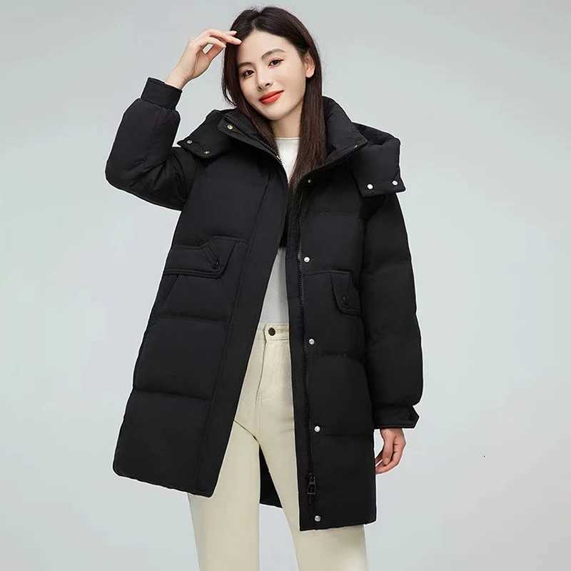 Winter New Mid-Length Down Cotton Jacket Women Korean Puffy Hooded Parkas Woman Fashion Street Zip Up Padded Cotton Coat MujerT251105