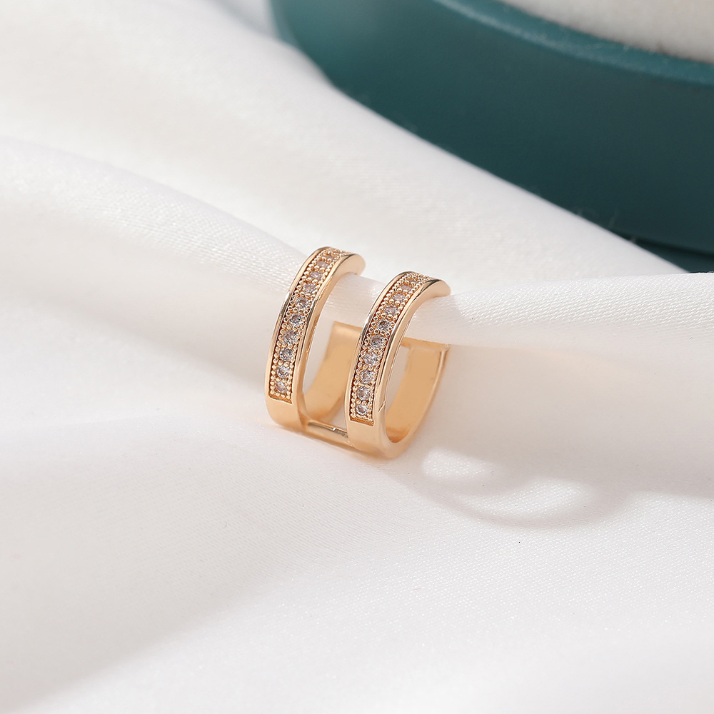 Zircon Cuff Minimalist Style Adjustable Non-Pierced Double Layer Ear Clip Design Earrings Korean Women