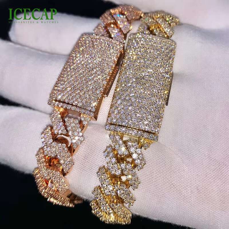 Miami Moissanite Rose Gold Cuban Link Chain Ice Out Diamond Mens Solid 925 Sterling Silver Vvs Necklace Chains