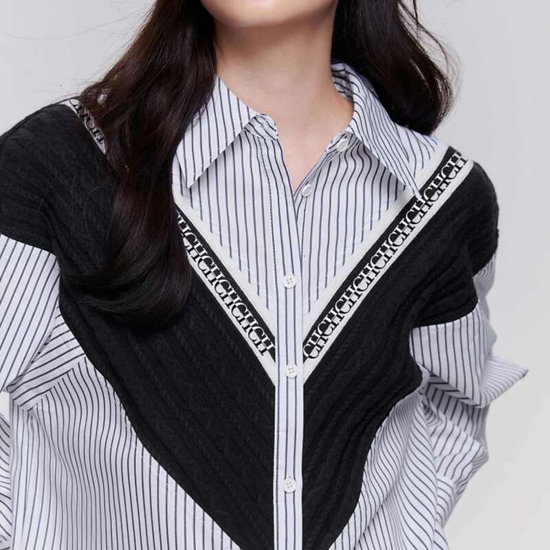 High-End And Elegant Commuting Office Women's Shirt With Patchwork Stripes Loose Casual Ladies Fashion Shirts