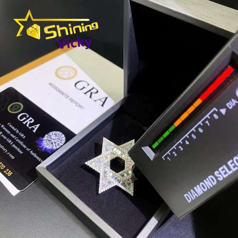 Blingbling Ready to Ship in Stock Iced Out Star Moissanite Pendant Custom 925 Sterling Silver Pendant Necklace