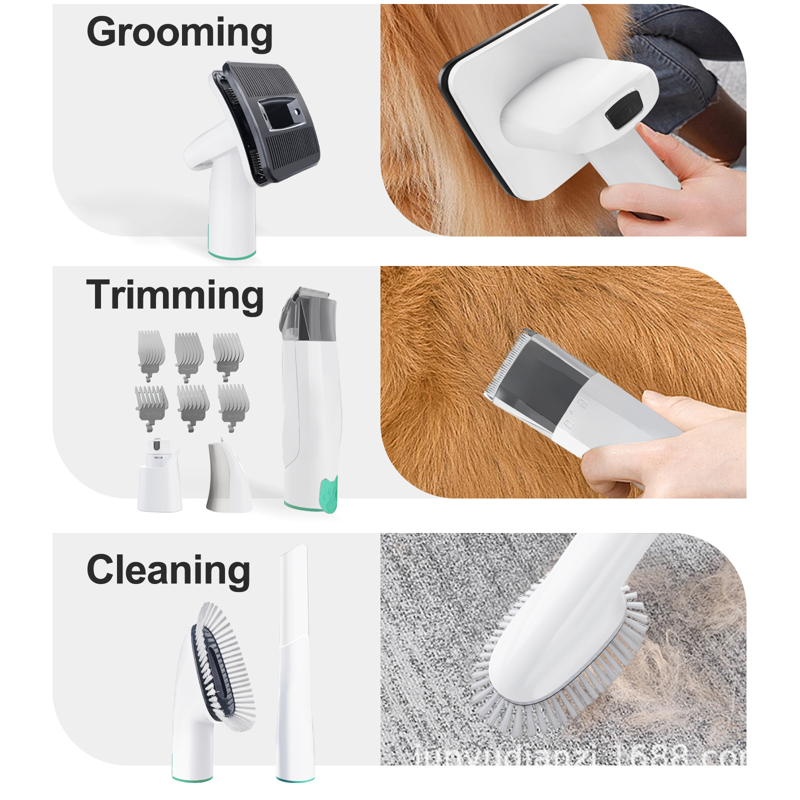 Professional Grade 7-in-1 Pet Grooming Combo Versatile Vacuum, Comb, Scissors, and Clippers for Canines and Felines