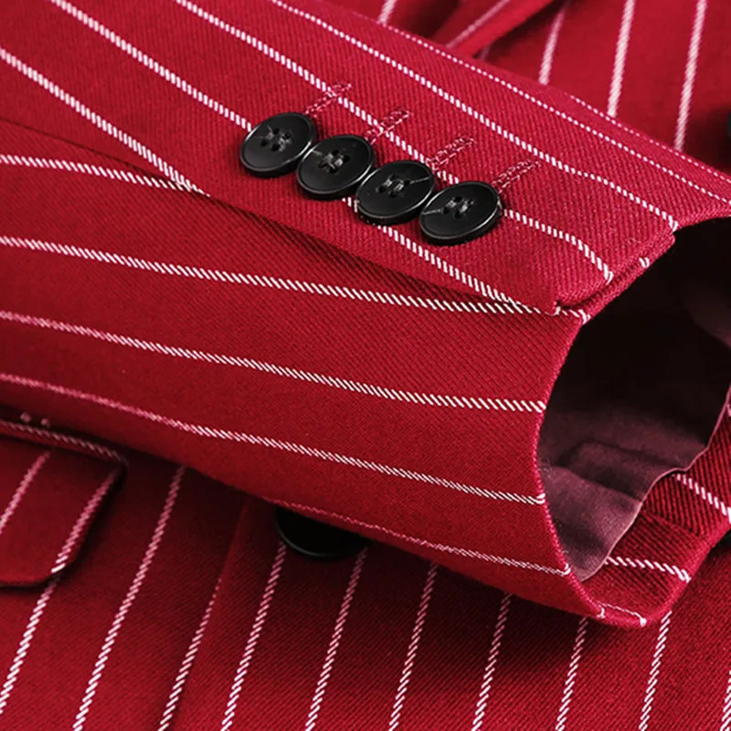 Fashion Simple Men Double Breasted Striped Suit 2 Piece Black White Homme Business Social Wedding Party Blazers and Trousers 251105