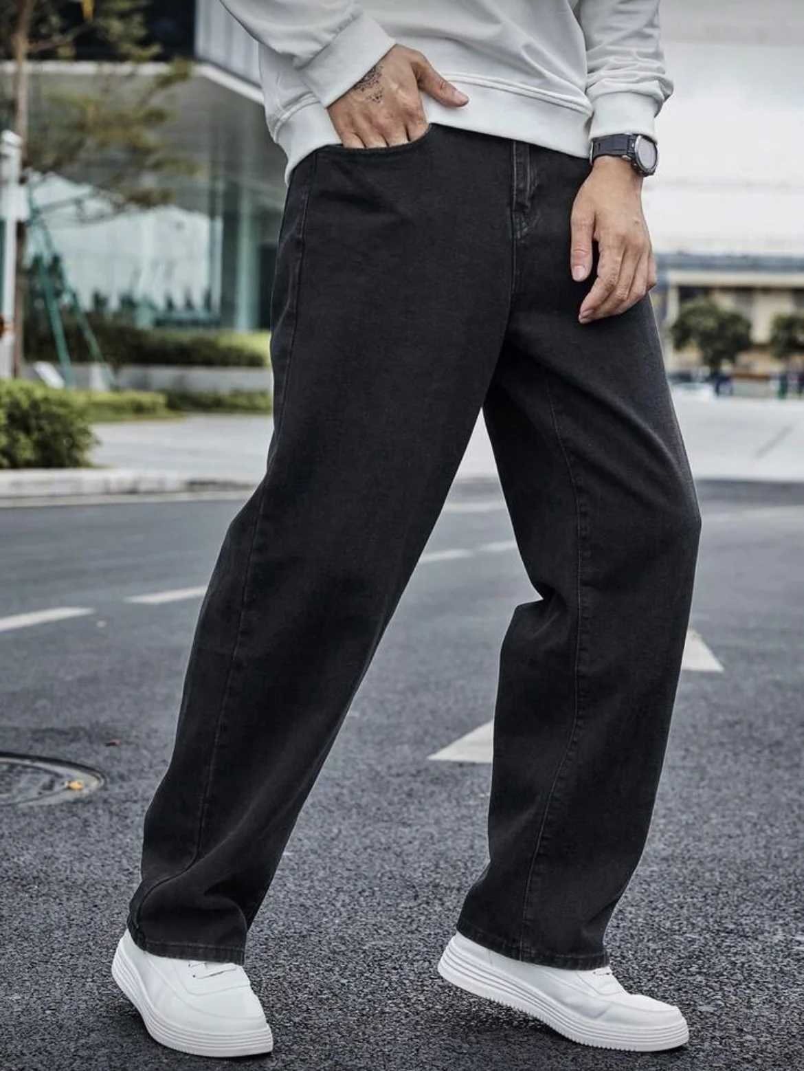 Mens Straight Jeans - Relaxed Fit with Great Drape Tummy Slimming Dark Grey Wash K251104