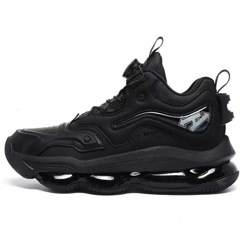 Autumn Winter Black Men's Sneakers Thick-Soled Cushion Shock Absorbing Comfortable For Running Office Commute Trendy