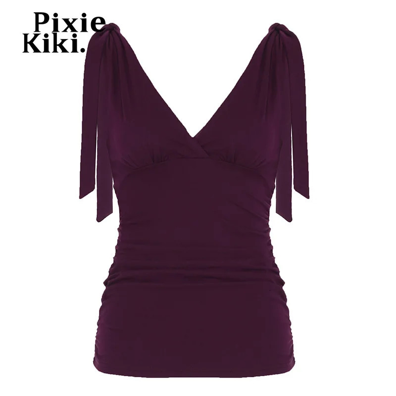 PixieKiki Womens Tank Top Elegant Retro Purple Lace Cross V-neck Sleeveless Top Y2k Womens Summer P84-BE15 250402